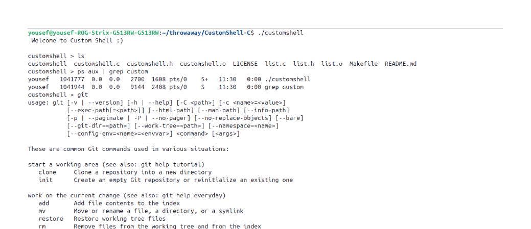 Custom Unix shell terminal view